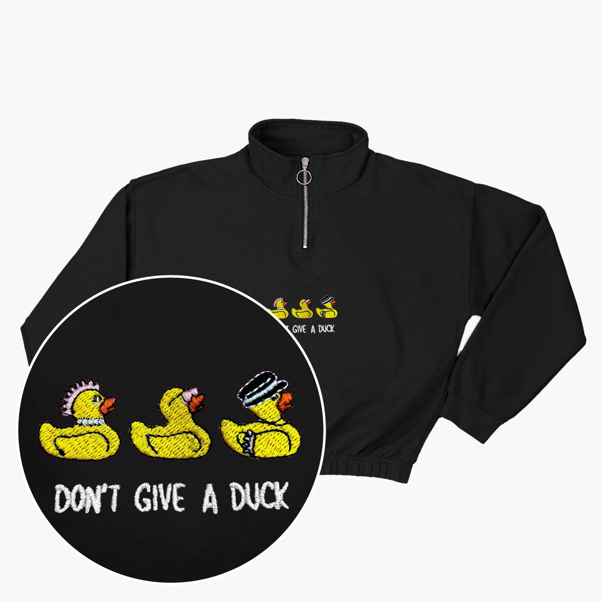 Rubber Ducks Embroidered 1/4 Zip Crop Sweatshirt-Embroidered Clothing, Embroidered 1/4 Zip Crop Sweatshirt, JH037-Sassy Spud