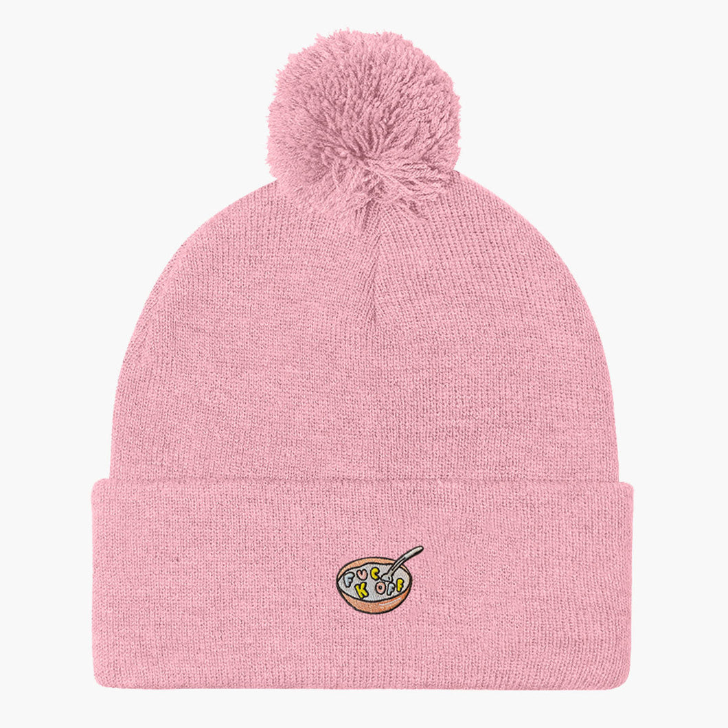 RUDE CEREAL - Embroidered Pom Pom Beanie-Embroidered Clothing, Embroidered Beanie, BB426-Sassy Spud