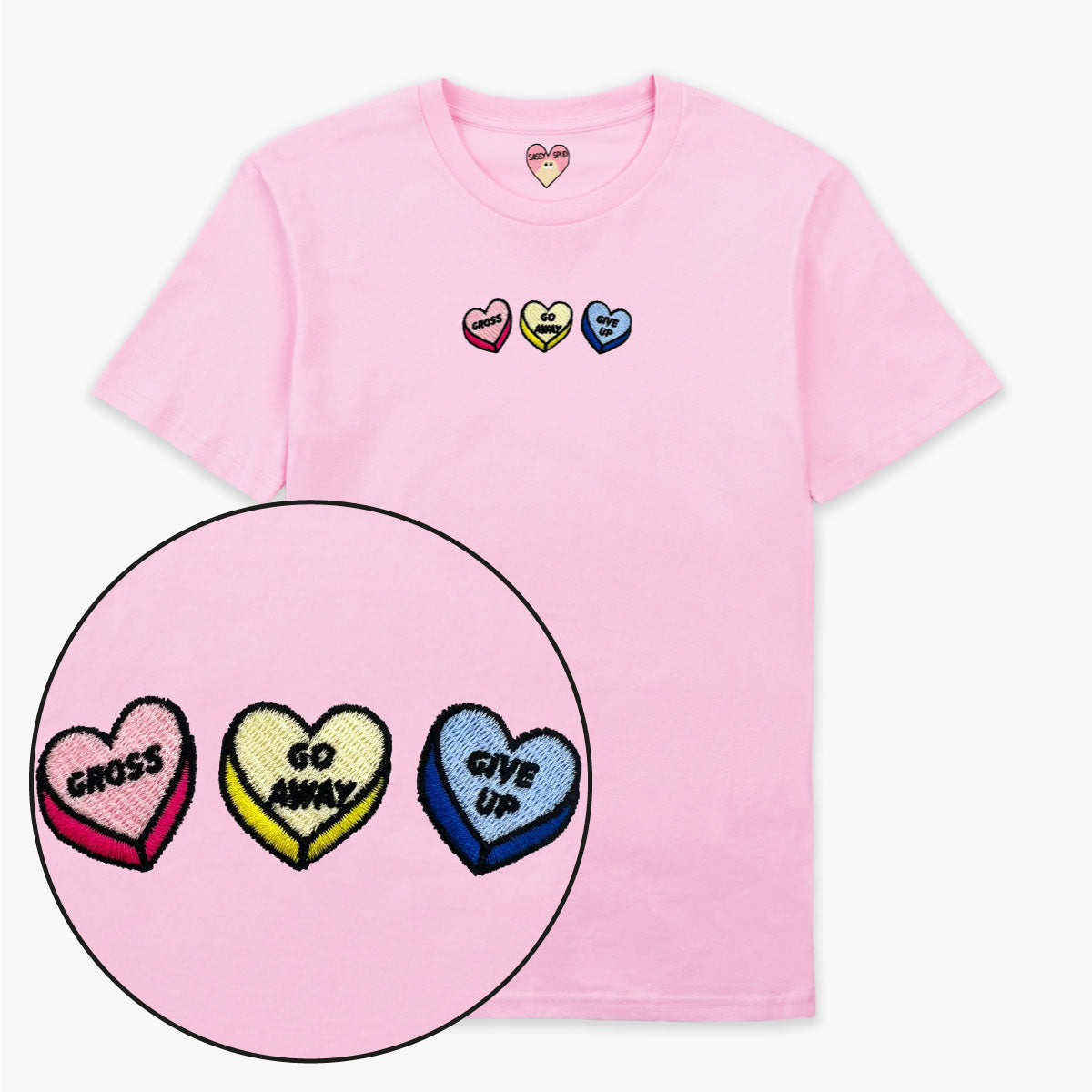 Rude Love Hearts Embroidered T-Shirt (Unisex)-Embroidered Clothing, Embroidered T Shirt, EP01-Sassy Spud