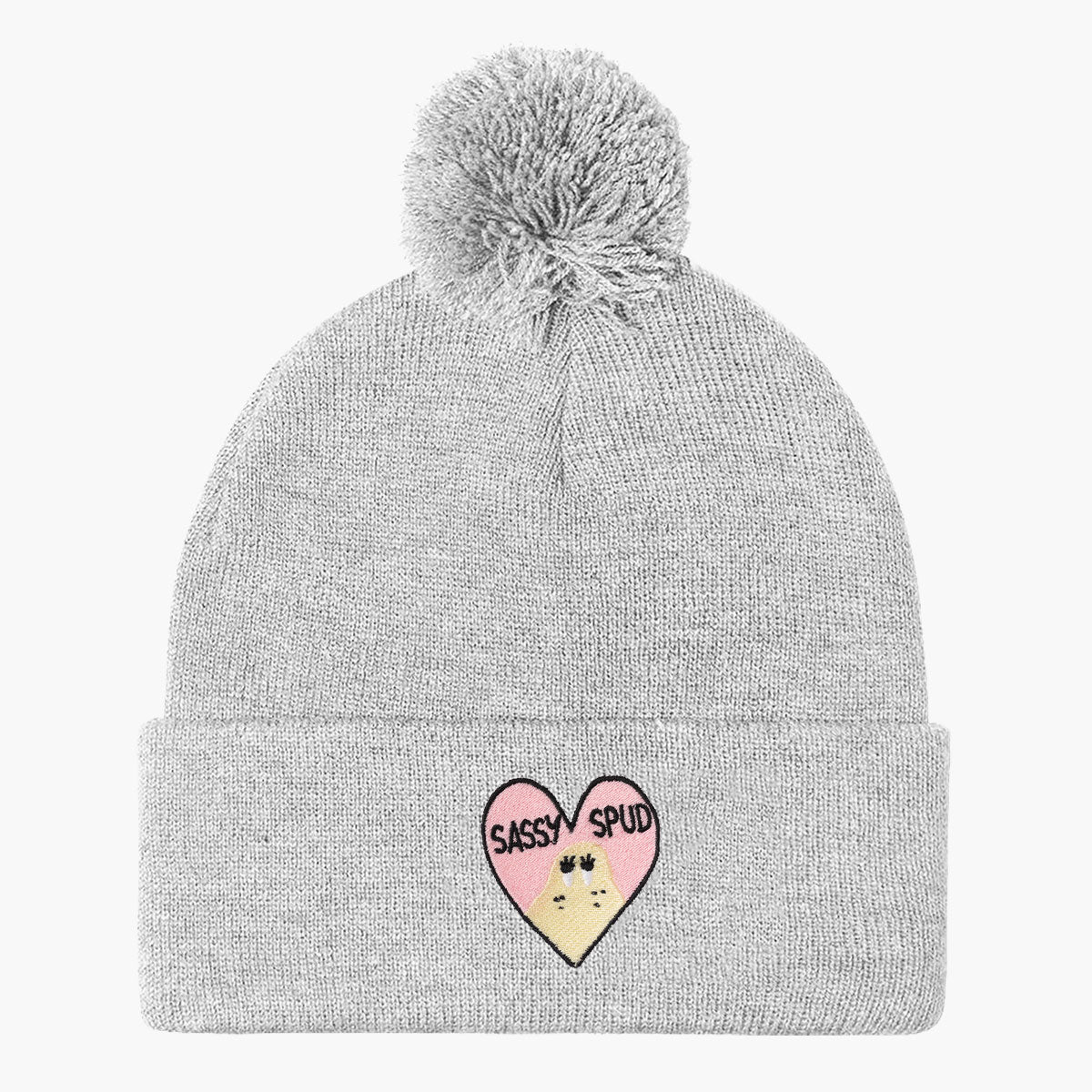 Sassy Spud Embroidered Pom Pom Beanie-Embroidered Clothing, Embroidered Beanie, BB426-Sassy Spud