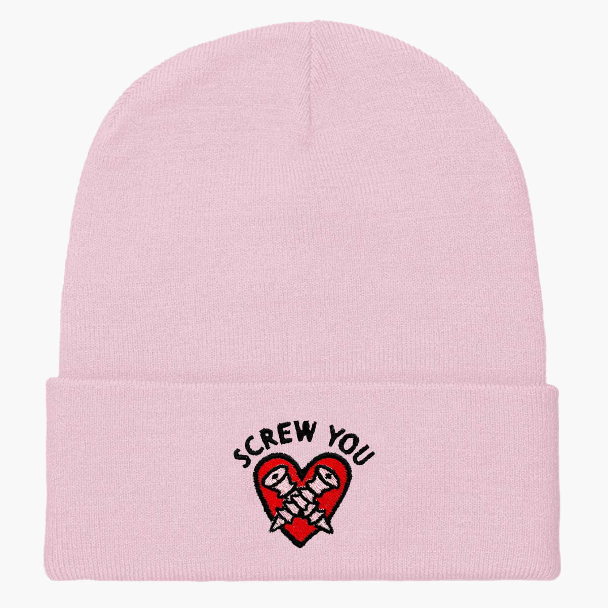 Screw You Embroidered Beanie-Embroidered Clothing, Embroidered Beanie, BB45-Sassy Spud