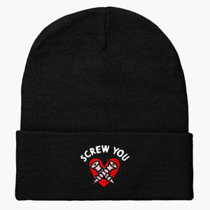 Screw You Embroidered Beanie-Embroidered Clothing, Embroidered Beanie, BB45-Sassy Spud