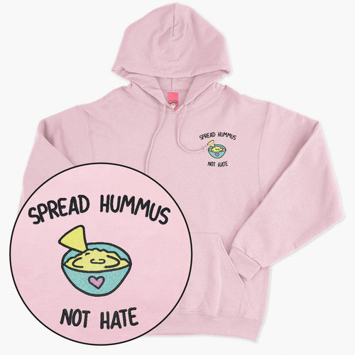 Spread Hummus Not Hate Embroidered Hoodie (Unisex)-Embroidered Clothing, Embroidered Hoodie, JH001-Sassy Spud