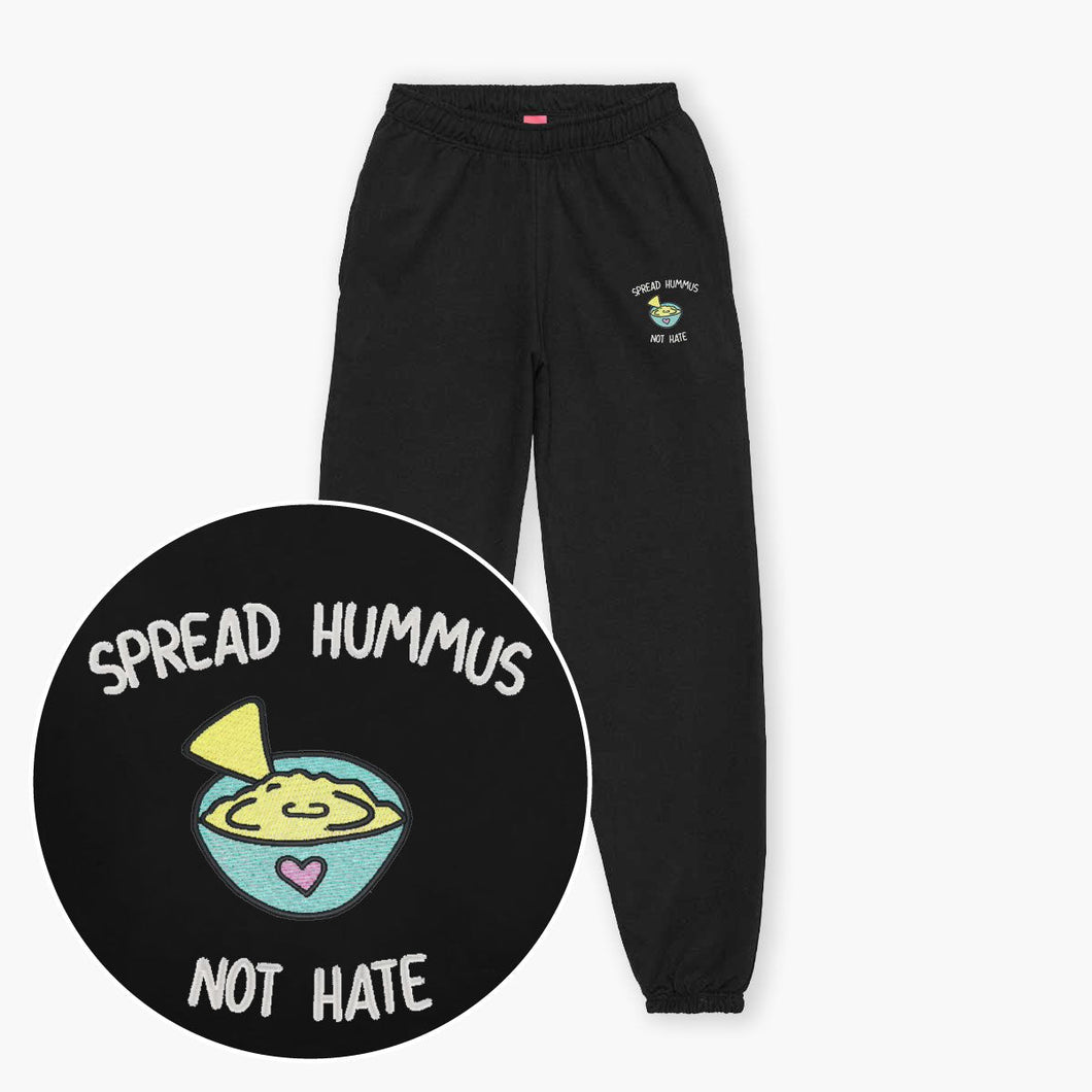 Spread Hummus Not Hate Embroidered Joggers (Unisex)-Embroidered Clothing, Embroidered Joggers, JH072-Sassy Spud