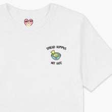 Laden Sie das Bild in den Galerie-Viewer, Spread Hummus Not Hate Embroidered T-Shirt (Unisex)-Embroidered Clothing, Embroidered T Shirt, EP01-Sassy Spud