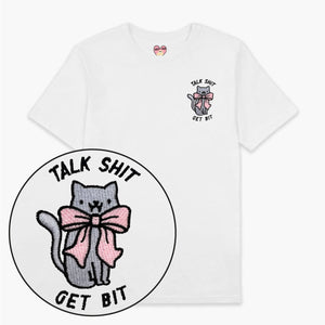 Talk Sh*t Get Bit Embroidered T-Shirt (Unisex)-Embroidered Clothing, Embroidered T Shirt, EP01-Sassy Spud