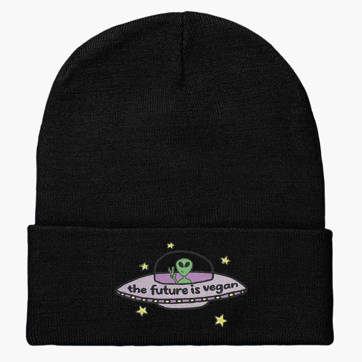 The Future Is Vegan Embroidered Beanie-Embroidered Clothing, Embroidered Beanie, BB45-Sassy Spud