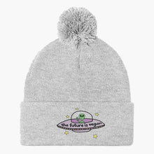 Afbeelding laden in Galerijviewer, The Future Is Vegan Embroidered Pom Pom Beanie-Embroidered Clothing, Embroidered Beanie, BB426-Sassy Spud