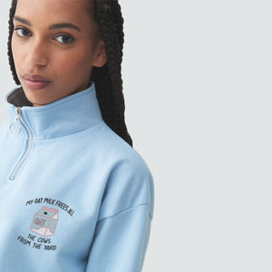 My Oat Milk Frees All The Cows From The Yard Embroidered 1/4 Zip Crop Sweatshirt-Embroidered Clothing, Embroidered 1/4 Zip Crop Sweatshirt, JH037-Sassy Spud